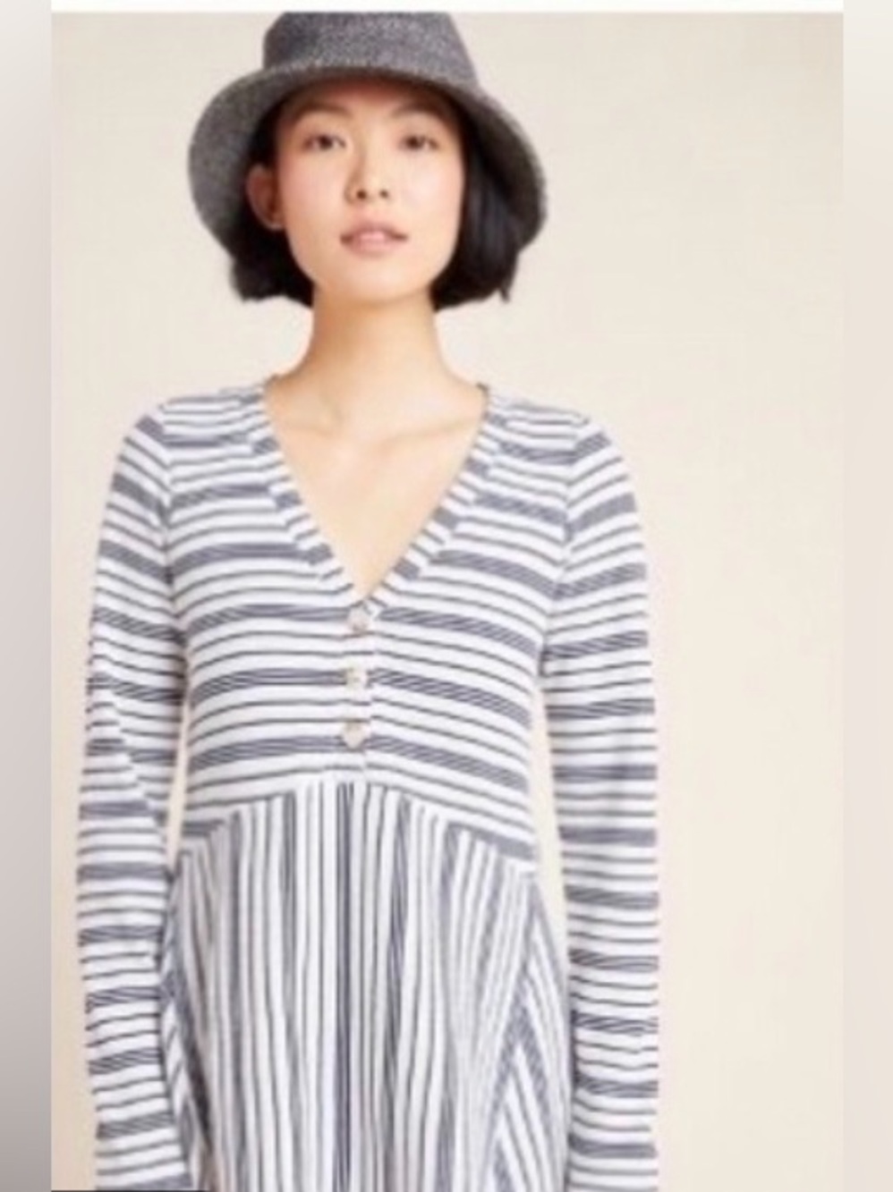 Anthropologie Navy and White Striped V-Neck Tunic